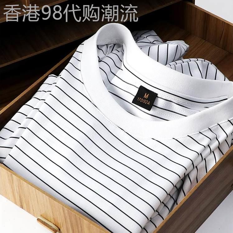 轻奢级冰丝速干短袖T恤男士夏季薄款透气条纹半袖凉感休闲上衣潮