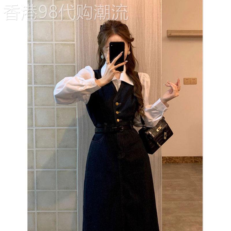 流行漂亮早初春穿搭茶歇法式牛仔连衣裙子女春秋2026新款背心长裙