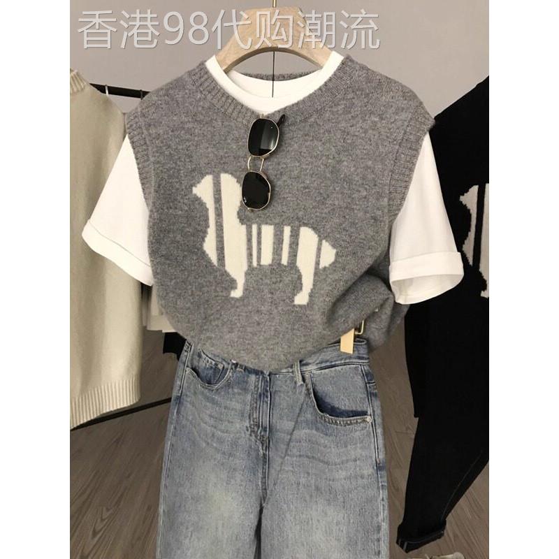 灰色羊毛针织马甲背心女春秋外穿搭叠穿宽松显瘦百搭无袖坎肩上衣