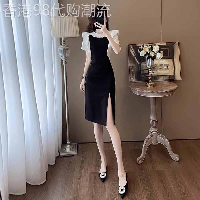 欧洲站高端礼服洋装女2026夏季新款收腰修身赫本风开叉小黑裙子