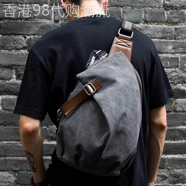 香港复古帆布胸包男士休闲单肩斜挎包轻便简约旅行男士小包邮差包