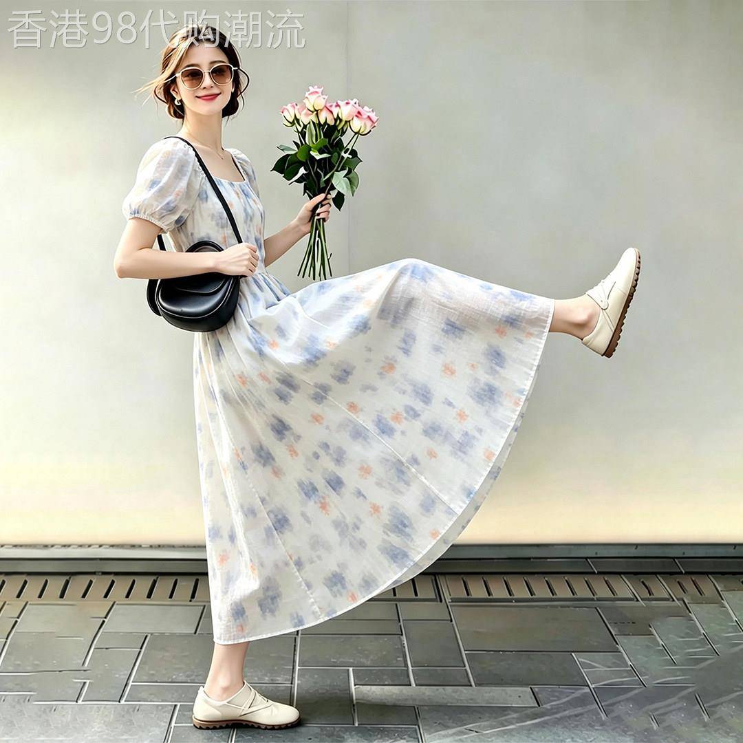 法式气质白色碎花泡泡袖连衣裙女2026夏季新款小个子巨好看长裙子