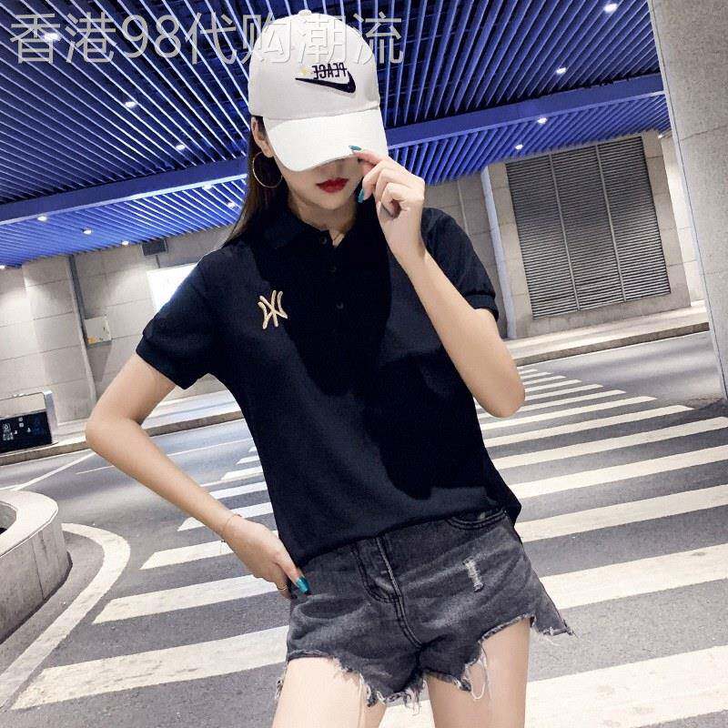 黑色polo衫女短款夏装2026欧货小个子修身大码气质短袖翻领t恤女