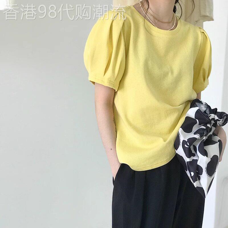 泡泡袖白色短袖T恤女2026夏装新款韩版宽松学生纯色百搭打底上衣