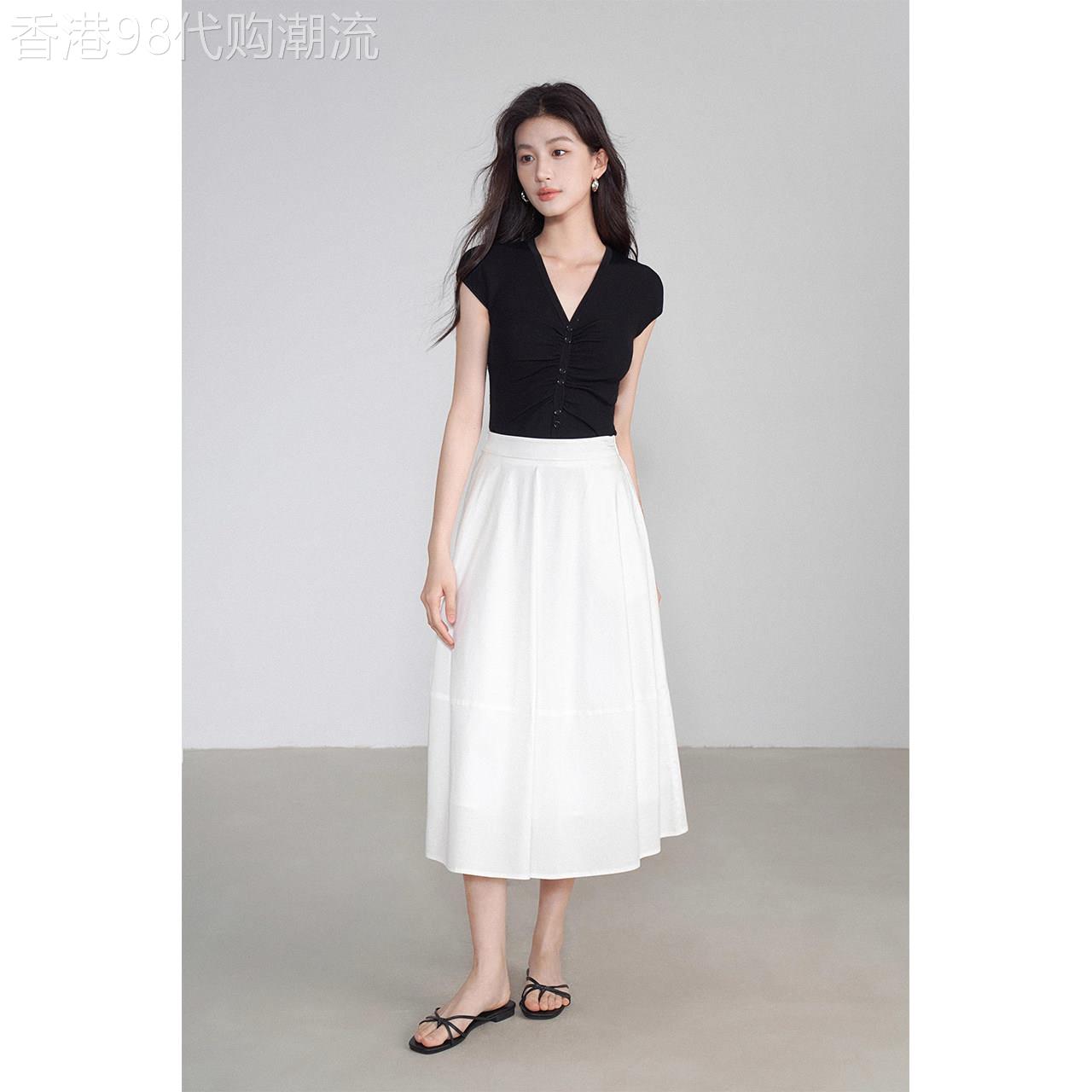 白色半身裙女2025新款夏季薄款小个子a字高腰法式中长款百褶伞裙