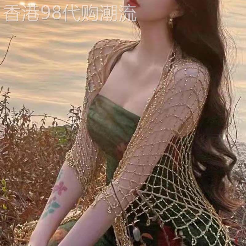金色镂空钩花蕾丝披肩女夏季欧货装饰覆古斗篷中国风外搭汉服旗袍