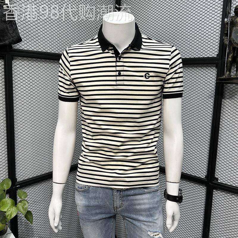 潮牌条纹POLO衫男短袖t恤夏季新款商务休闲半袖高端百搭修身体恤