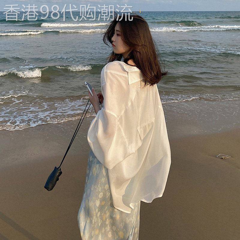 白色衬衫女2026年新款夏季宽松冰丝开衫披肩外搭长袖防晒衣薄外套