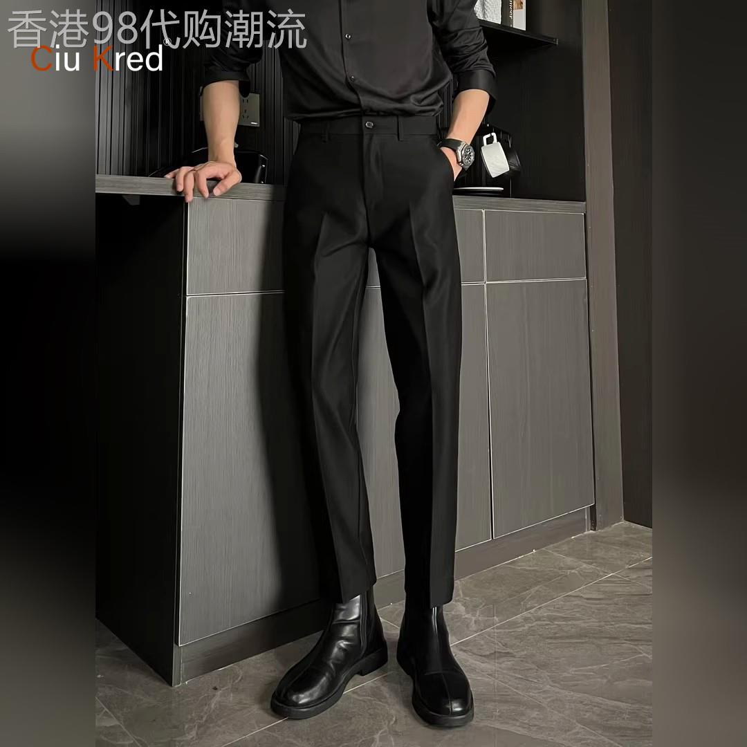 那不勒斯黑色西装裤男士2026新款春夏季男裤修身直筒九分裤子男款