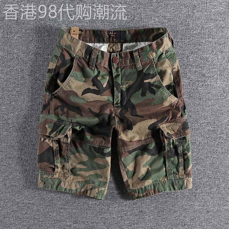 代购夏季美式多口袋迷彩工装短裤男潮牌复古休闲五分裤宽松梭织裤