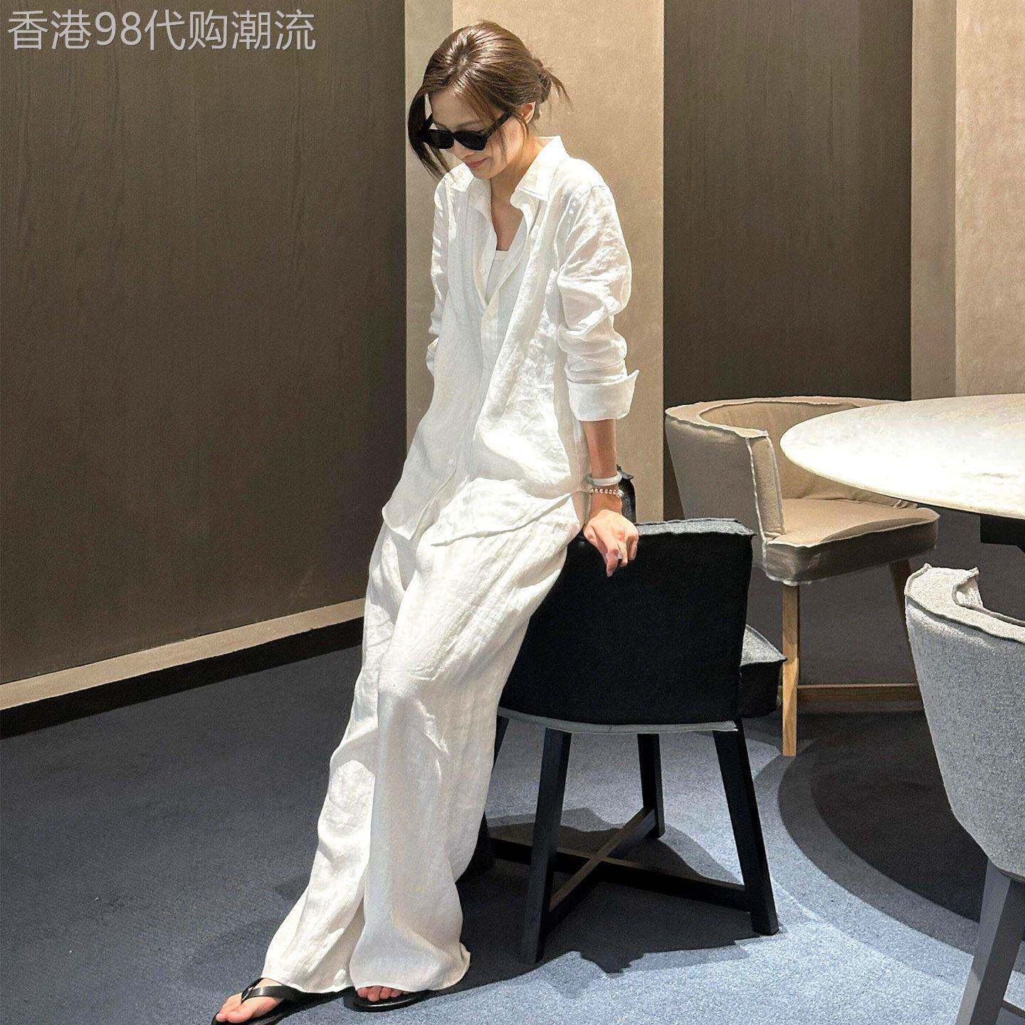 欧洲站女夏季松弛感呼吸亚麻防晒衬衫套装凉感棉麻老钱穿搭休闲裤