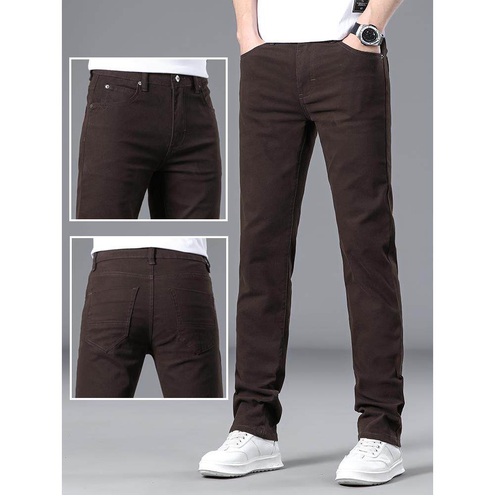 香港咖啡色牛仔裤男款春秋款修身直筒2025新款弹力纯棉休闲长裤子
