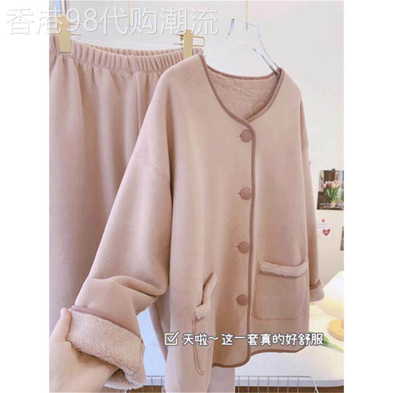 珊瑚绒家居服套装女2025秋冬季高级感大码粉色加绒加厚法兰绒睡衣