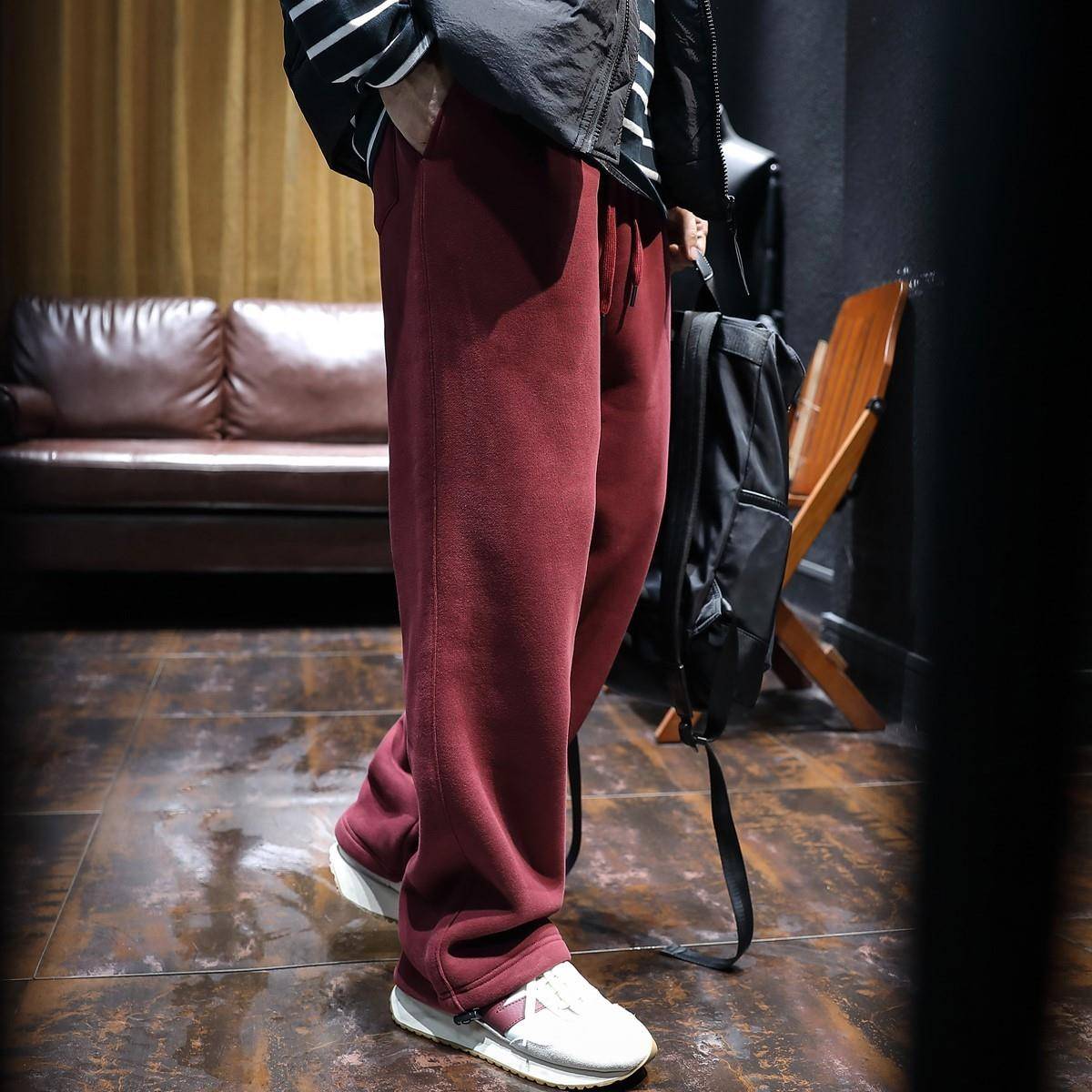 it neith BIAS潮牌红色直筒卫裤男潮流大码运动秋冬款百搭休闲裤