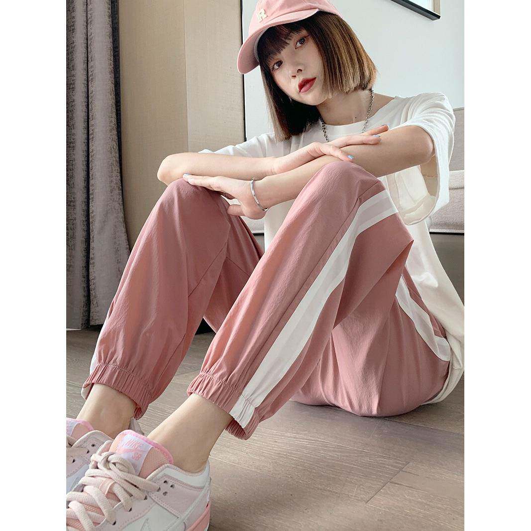 冰丝运动裤女宽松束脚夏季薄款韩系小个子跑步健身速干哈伦裤卫裤