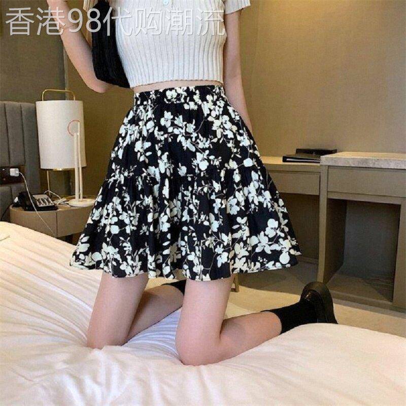 碎花半身短裙女夏季欧货防走光裤裙小个子松紧高腰雪纺a字裙大尺