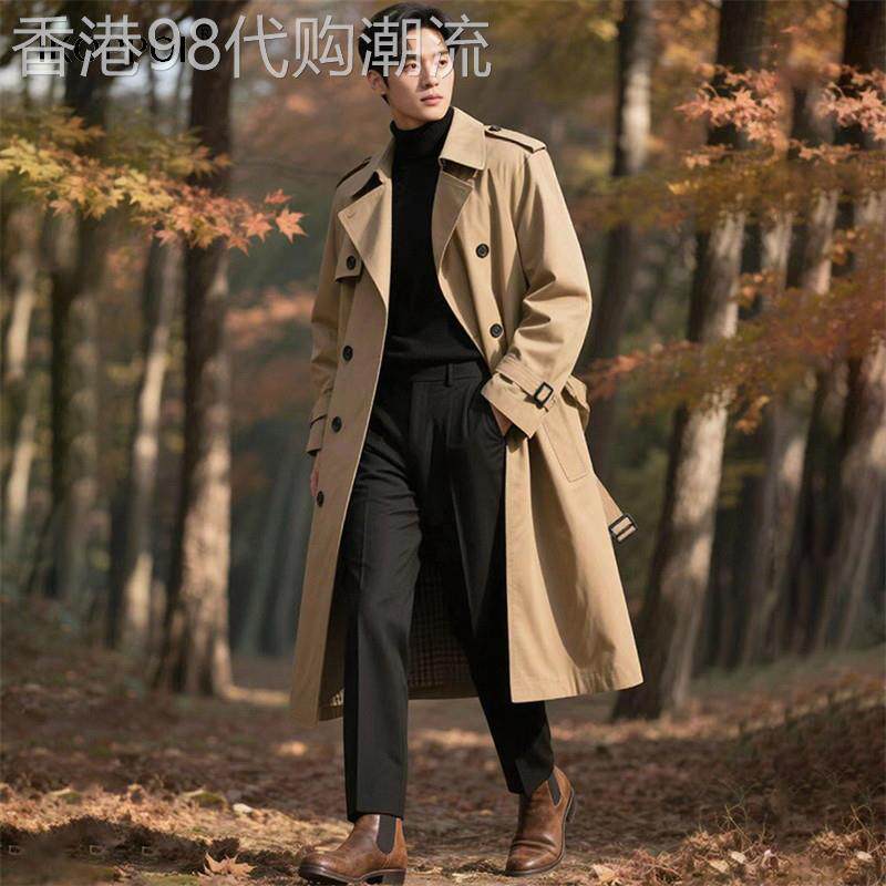 高端男士英伦风加长款战壕风衣2026春秋双排扣商务休闲帅气外套
