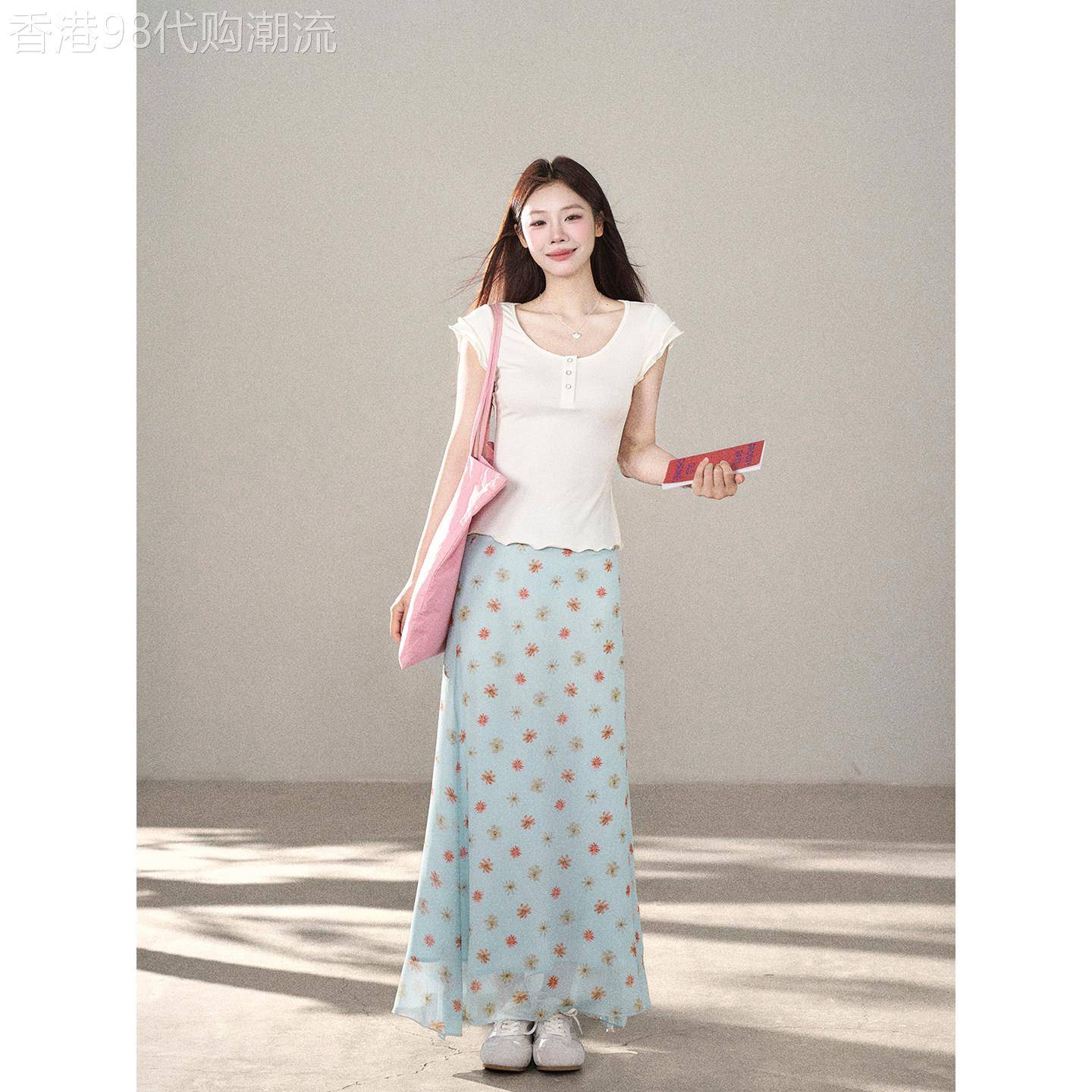 碎花a字半身裙女夏2026新款小个子巨好看的今年流行鱼尾中长裙子