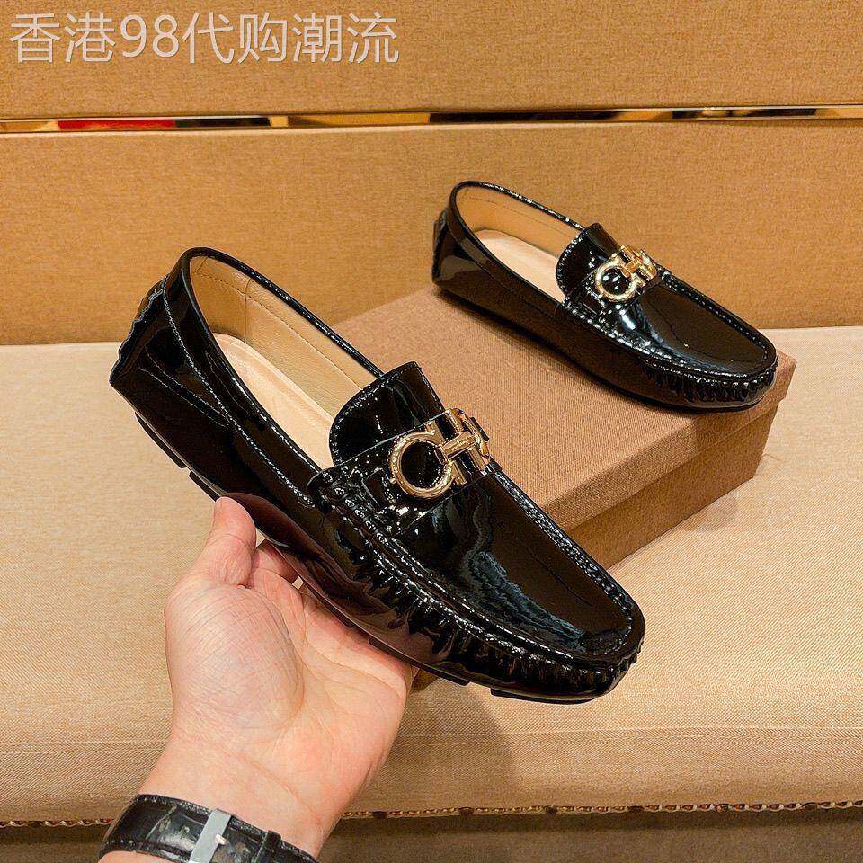 韩国专柜真皮休闲亮面豆豆鞋夏季百搭透气皮鞋男一脚蹬商务男鞋潮