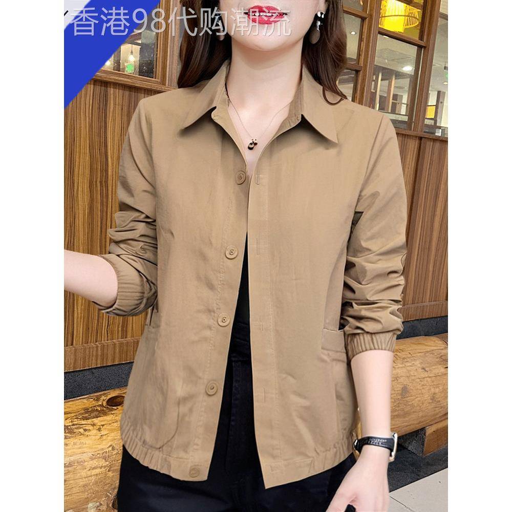 洋气减龄纯色翻领薄款长袖外套春秋新款中年妈妈宽松显瘦女装夹克