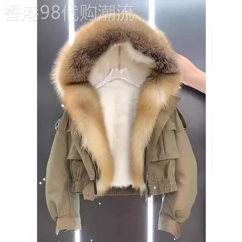 大码港风大毛领派克服女2025年冬季新款减龄加绒加厚棉衣棉服外套
