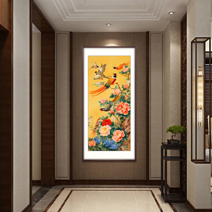 百鸟朝凤十字绣2025新款线绣客厅竖版玄关小件高级感满绣手工花鸟