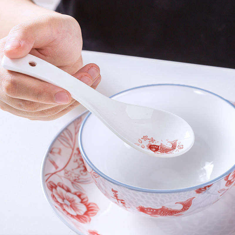 年年有鱼陶瓷小勺子调羹大饭勺筷子餐具套装中式瓷器中国风小汤勺