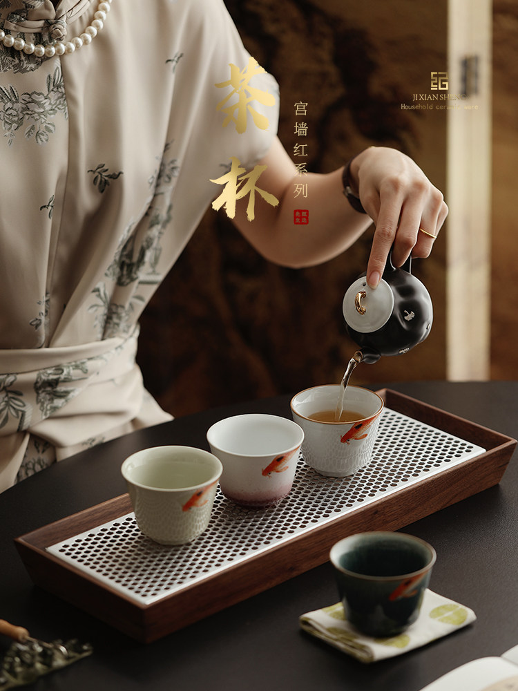 窑变年年有余主人杯茶杯套装家用高档功夫茶具待客品茗杯礼盒装