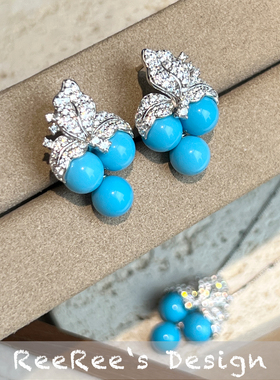 Veri薇芮 小众高级感人工绿松葡萄耳环吊坠 s925银镀金 气质显白