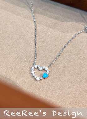 Veri薇芮 点钻爱心绿松项链 s925银镀金 时尚简约精致高级感女