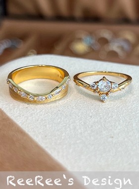 925银镀金原创设计叠戴双层戒指