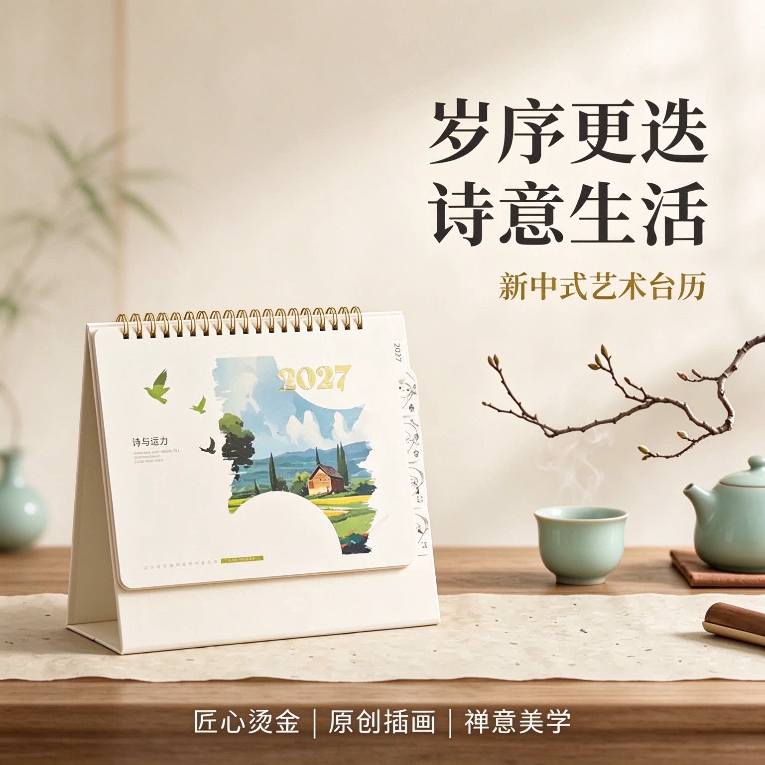 2027羊年台历创意纸质立体日历手撕工艺摆件摆台办公桌书房客厅装饰新年礼物公司企业商务定做原创简约复古