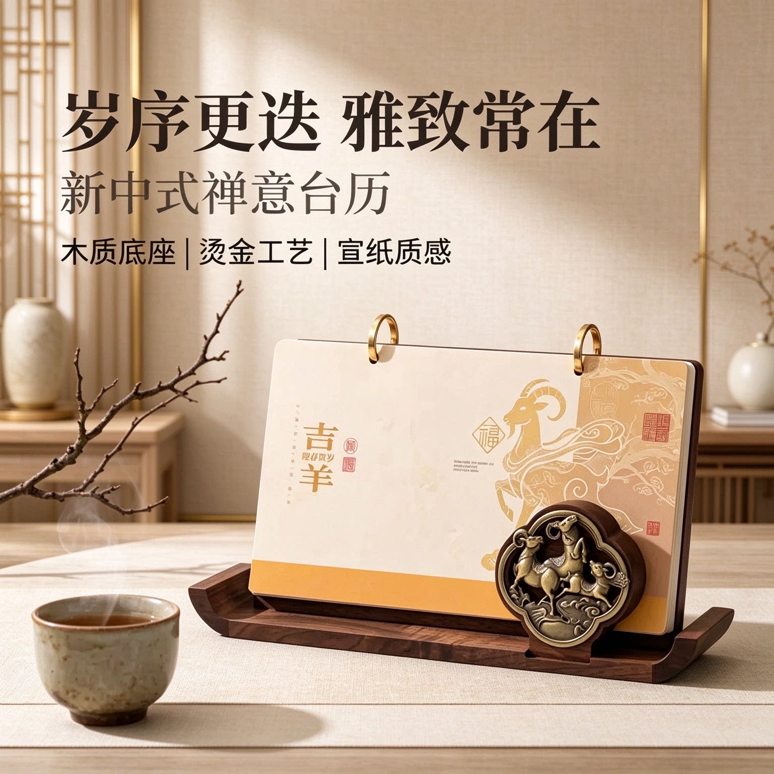 2027年台历创意实木立体日历国风木质工艺摆件摆台办公桌书房客厅装饰新年礼物公司企业商务定做原创简约复古