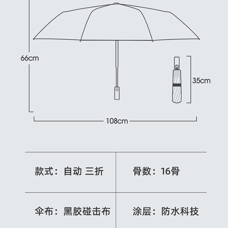 三折自动16骨双龙骨全自动木柄雨伞男士商务加大号折叠广告礼品伞