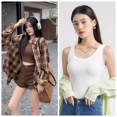 韩版hiphop撞色格子长袖衬衫宽松慵懒风百搭外套DG