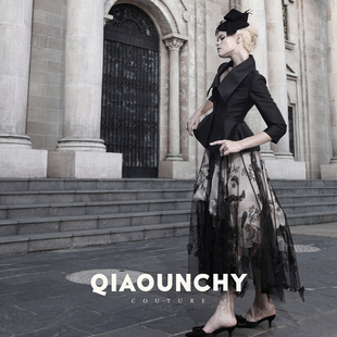 精工立裁 QIAOUNCHY俏云曦｜浪漫黑蝴蝶高级蕾丝立体裙撑大摆裙