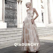 欧洲进口高定提花 收腰露肩立裁长裙大礼服 QIAOUNCHY俏云曦｜法式