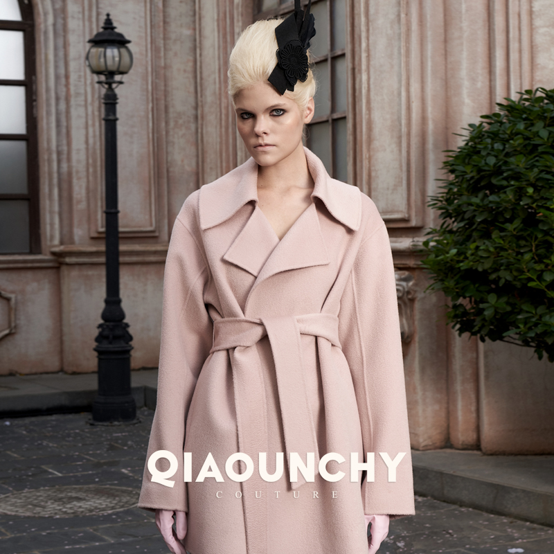 花引蝶羊毛俏云曦双面呢粉色大衣