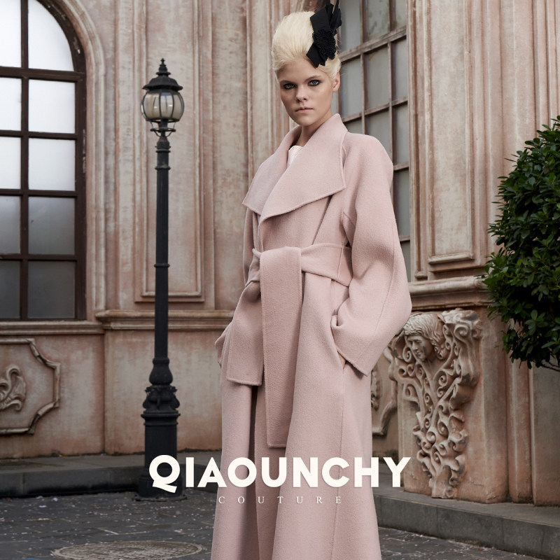 花引蝶 QIAOUNCHY俏云曦 | 山茶粉双面呢系带长款大衣秋冬女装
