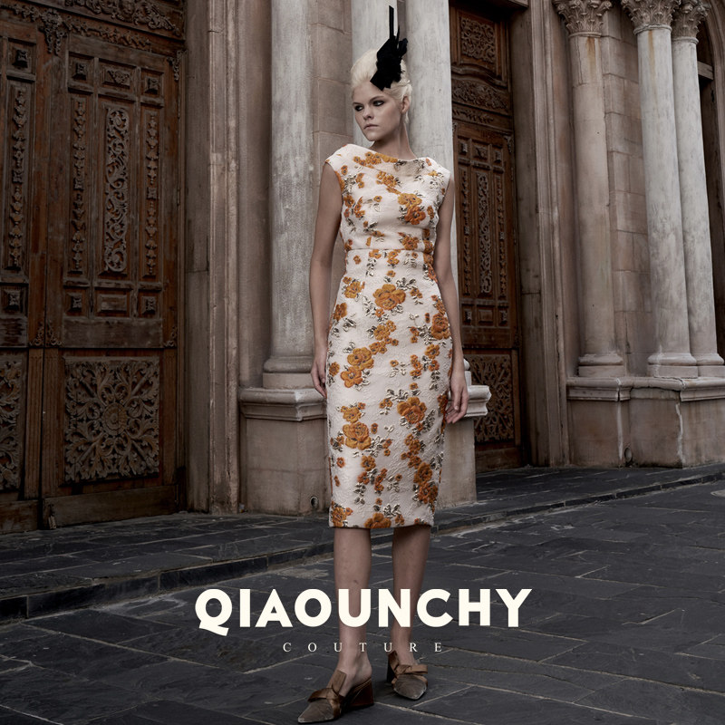 意大利进口金线浮雕提花 QIAOUNCHY俏云曦｜高定欧式复古领连衣裙