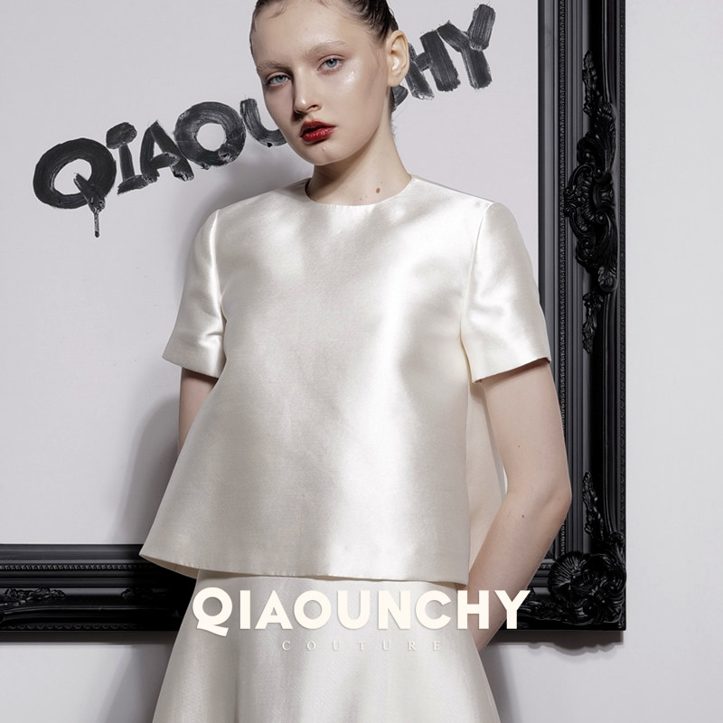 法式优雅 QIAOUNCHY俏云曦｜杏色圆领短上衣A摆优雅小洋裙25春夏