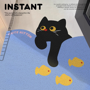 创意摸鱼黑猫入户门地垫进门脚垫丝圈蹭土耐磨防滑门外室内大门口