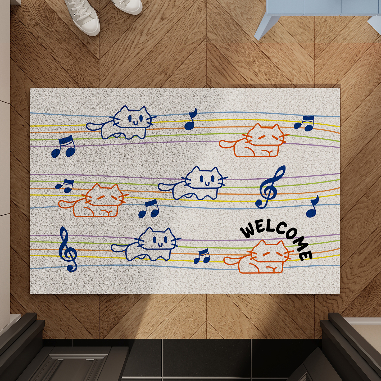 2025新款音乐符号猫咪入户地垫