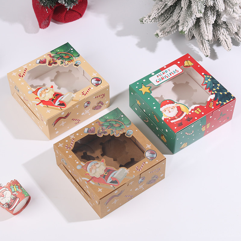 圣诞节纸杯蛋糕打包盒杯子蛋糕盒包装盒马芬烘焙甜品礼物蛋挞盒子