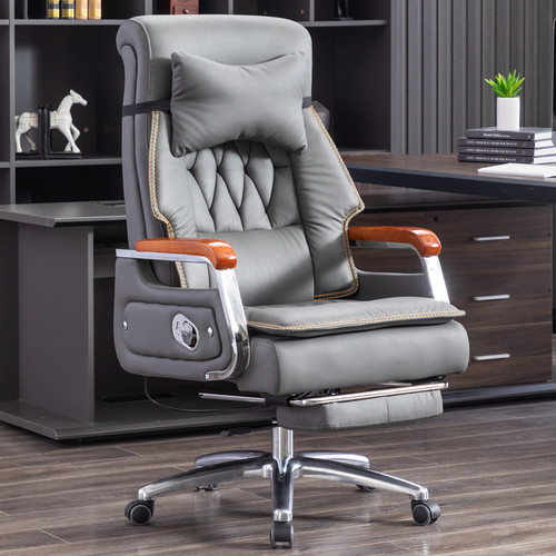 真皮老板椅办公室座椅电脑椅家用可躺办公椅舒适久坐旋转商务椅子 - 封面