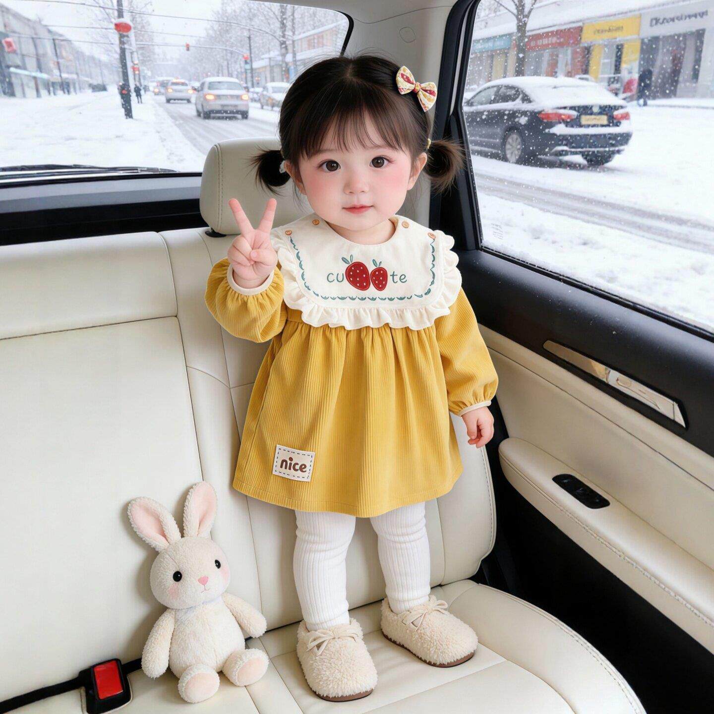 女童罩衣可外穿洋气灯芯绒公主裙反穿衣宝宝防水防脏长袖围裙饭兜