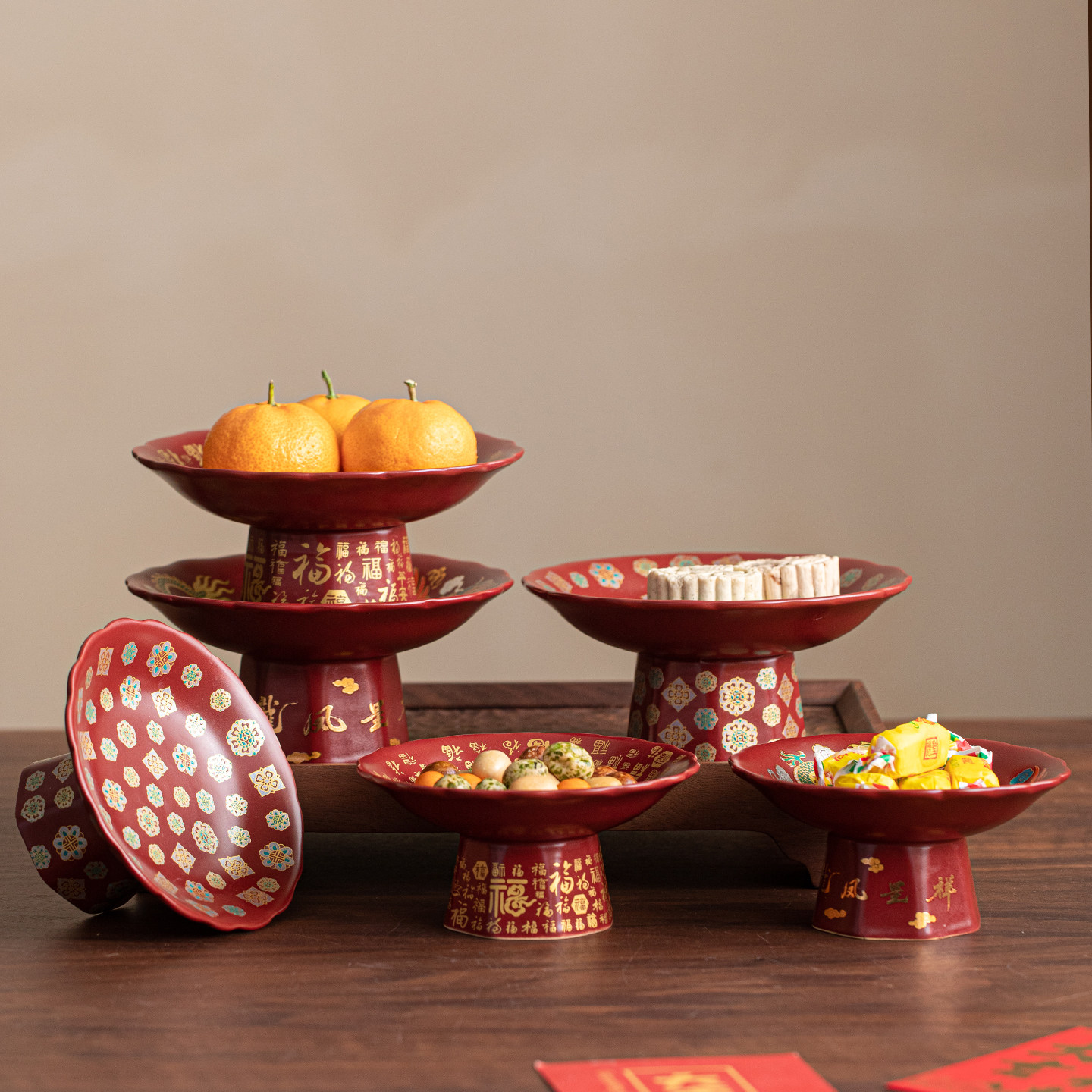 中式复古陶瓷高脚盘果盘家用水果盘福字客厅茶几果篮贡品盘茶点盘,餐饮具,果盆/果盘/果篮,淘宝优惠券,粉丝福利购,淘宝优惠卷