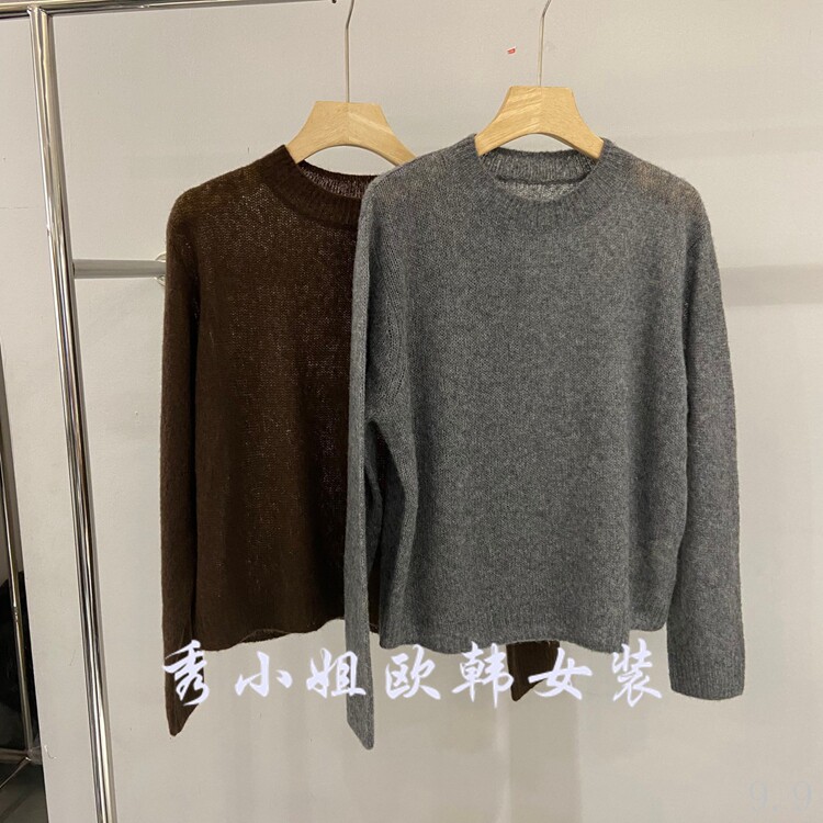 欧洲站2026秋季新款复古圆领山羊绒开衫女百搭宽松针织衫上衣