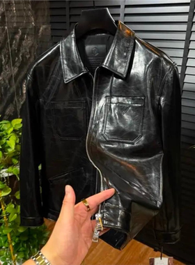 28762秋季男士新品翻领纯皮夹克皮衣外套高级感时尚休闲高品质帅