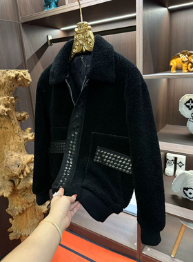 秋冬季高奢款100%羊毛配羊皮外套男款高级衬衫版型羊毛外套L25812